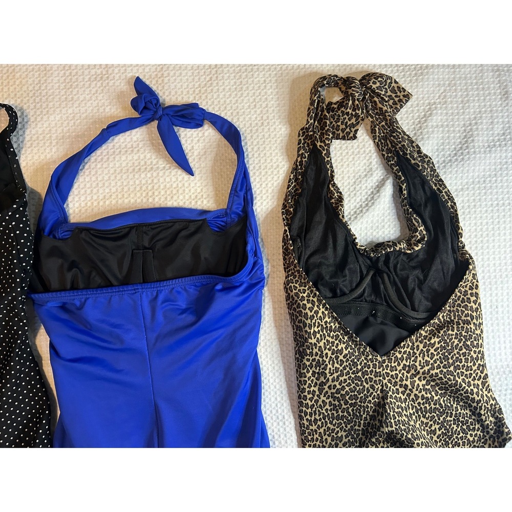 LOT OF 4 - Miraclesuit Magicsuit 1 Piece Swimsuits Black Polka Dot Blue Leopard - Picture 10 of 16